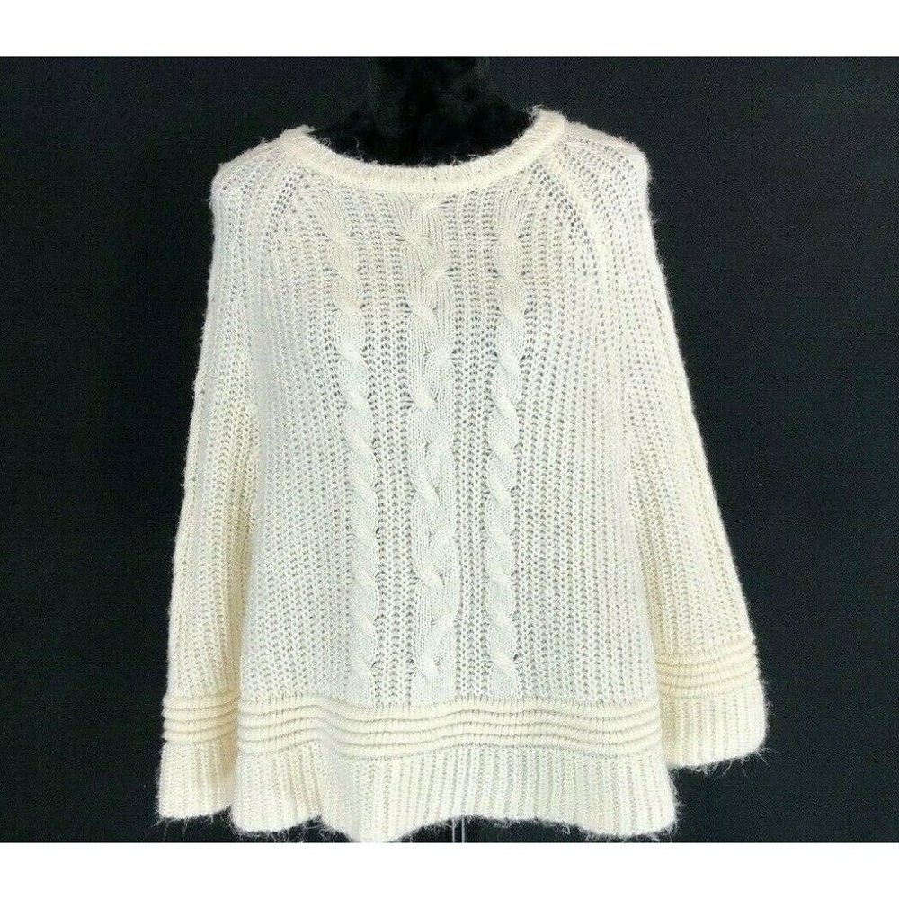 Cache Sweater Shawl Poncho XS S Chunky Knit Ivory Cloak‎ Swing A Line Comfy Warm